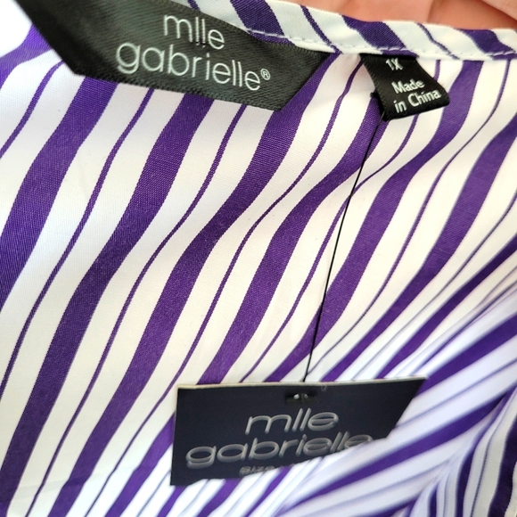 Mlle Gabrielle Size M Striped Dress White Purple Asymmetrical 💜 - Picture 9 of 10
